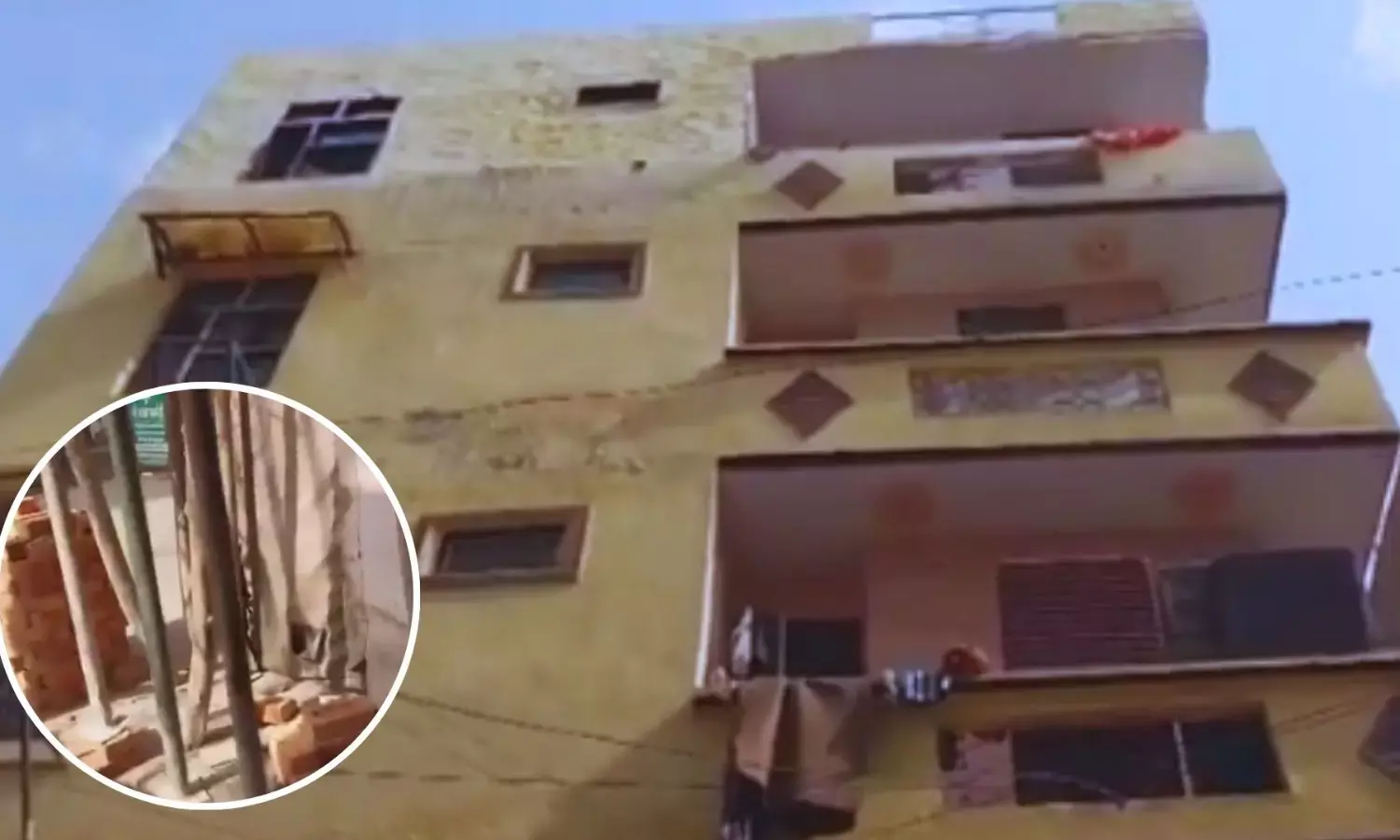A four-storey building tilted in Delhi Shahdara
