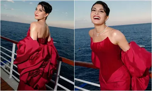 Cannes 2025: Jacqueline Fernandez slays in red velvet corset gown, photos