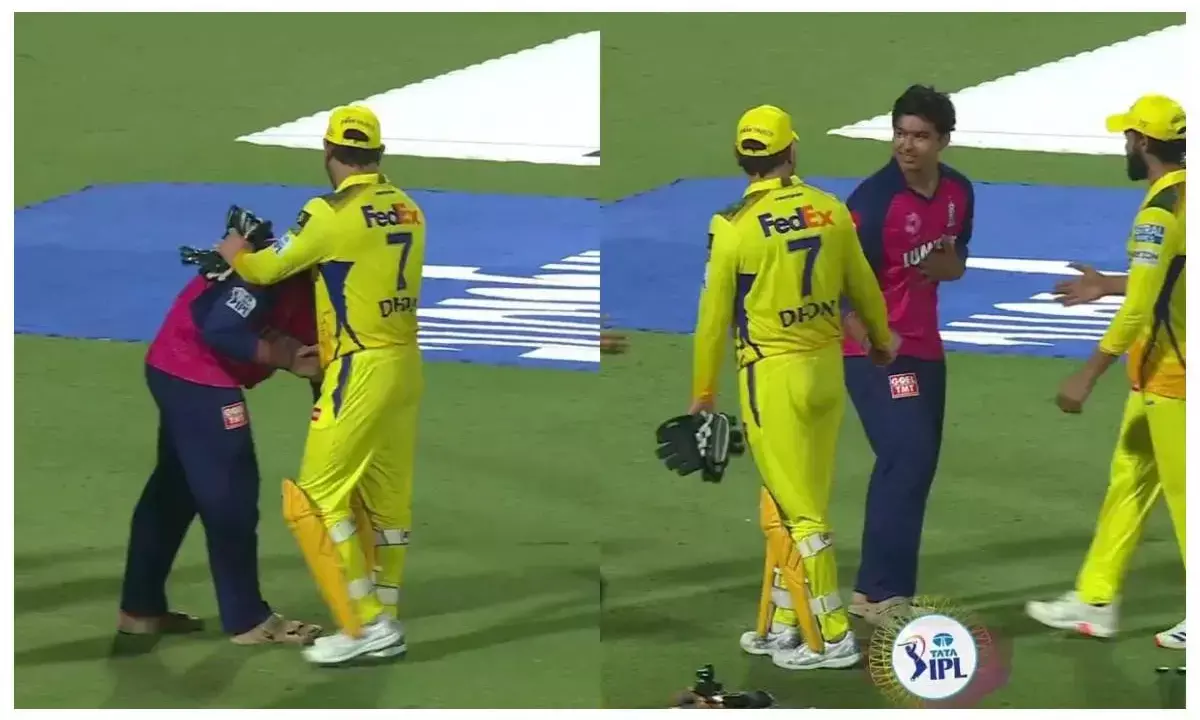 vaibhav suryvanshi touches ms dhoni feet