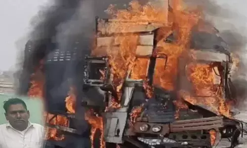 शराब से भरे ट्रक ने खड़े वाहन में मारी टक्कर, ड्राइवर की जिंदा जलकर मौत