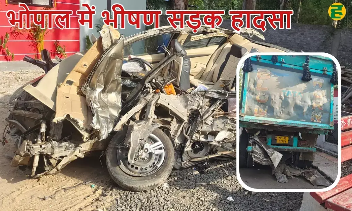 नर्मदापुरम हाईवे पर 100+ स्पीड, डंपर से टकराकर कार चकनाचूर, 2 सगी बहनों की मौत