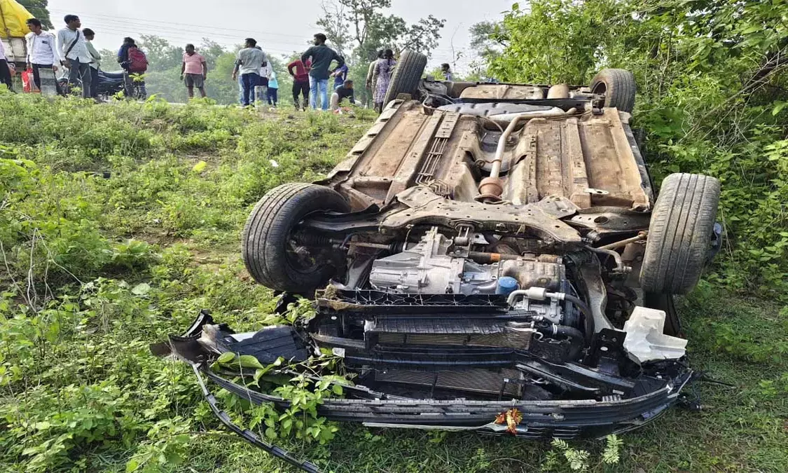 Near Darbhguda on NH-30, a vehicle going to take B.Ed. exam