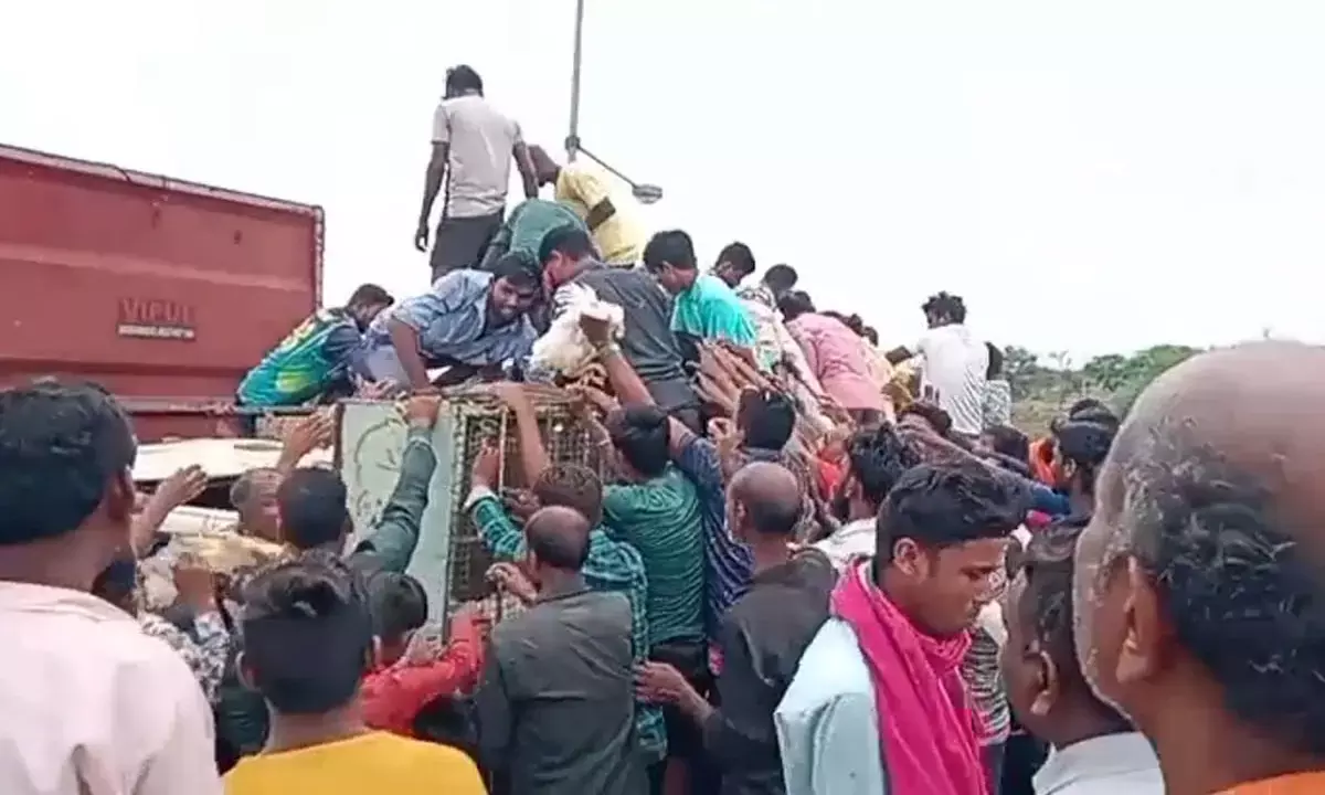 Pickup vehicle overturned on side road