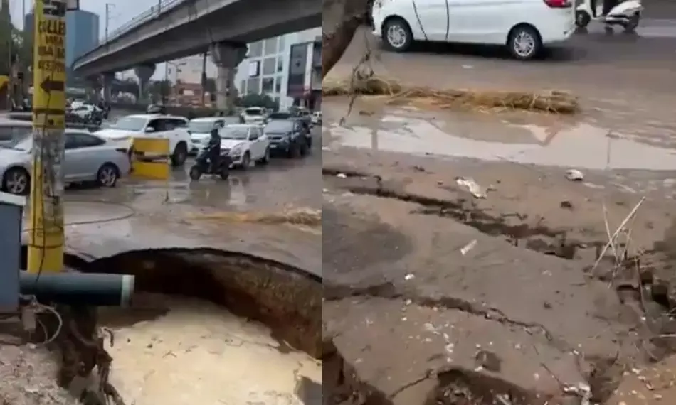 Jaipur Rain Road Collapse