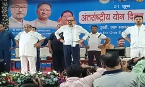 11th International Yoga Day Governor Ramen Deka eminent leaders practiced yoga