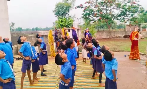 Students and teachers practicing yoga