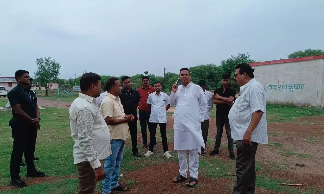MLA Rakesh Sen inspecting the construction work