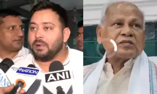 Tejashwi Yadav vs Jitan Ram Manjhi, Bihar elections 2025, Tejashwi Yadav Jitan Ram Manjhi fight, Jamai Aayog controversy, NDA vs INDIA alliance Bihar