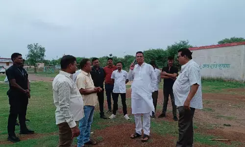 MLA Rakesh Sen inspecting the construction work