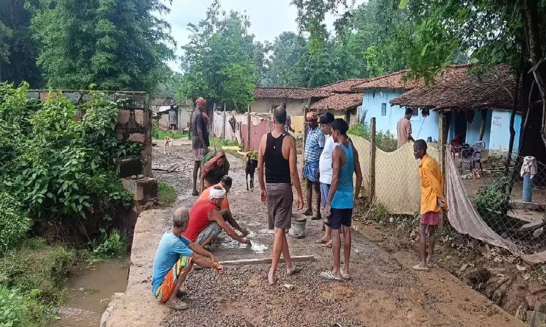 villagers building a road villagers building a road