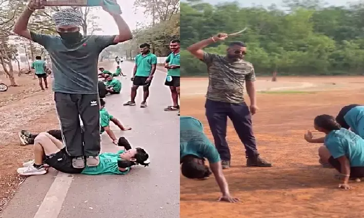 Trainer standing over the girl