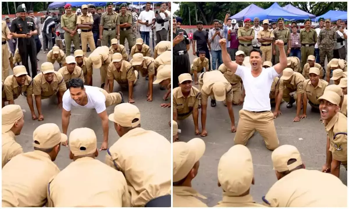 varun dhawan 50 knuckle pushups with army cadets on border 2 set, Video viral