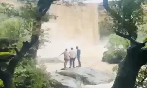 People standing near waterfall