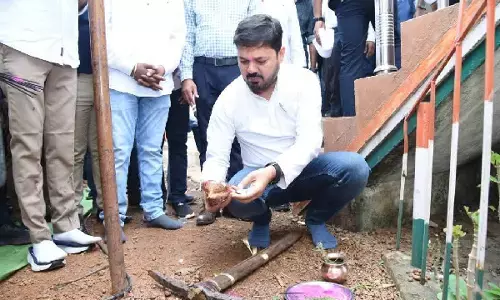 MLA Anuj Sharma performing Bhoomi Pujan for development works