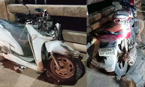 Scooty and bike damaged in the accident