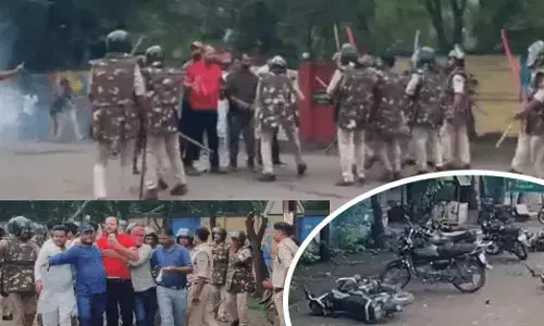 करणी सेना कार्यकर्ताओं पर लाठीचार्ज, हरदा में चक्काजाम