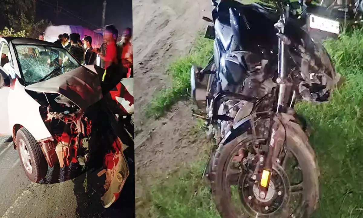 Car and bike damaged in the accident