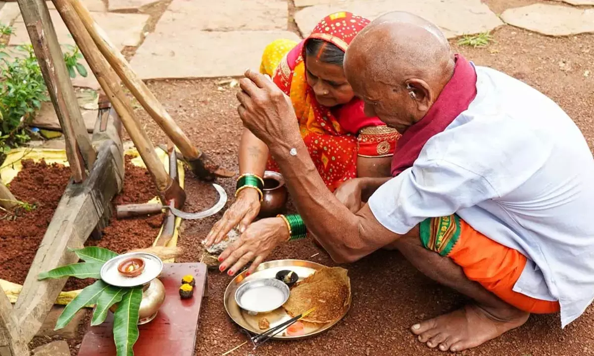 Worshipping agricultural tools