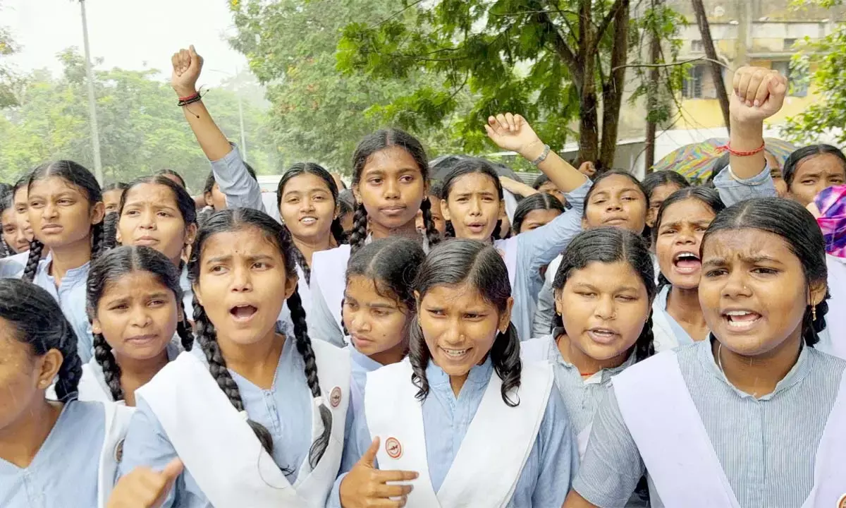 Girls shouting slogans