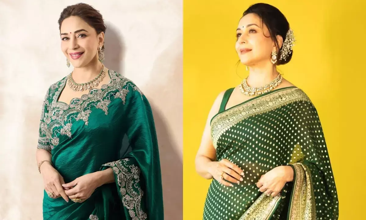 हरियाली तीज 2025 पर पहनें माधुरी दीक्षित जैसी हरी साड़िया