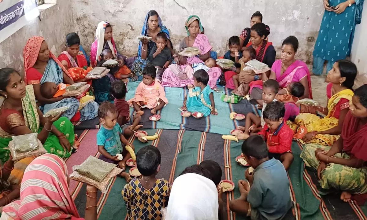Women and children present at Anganwadi
