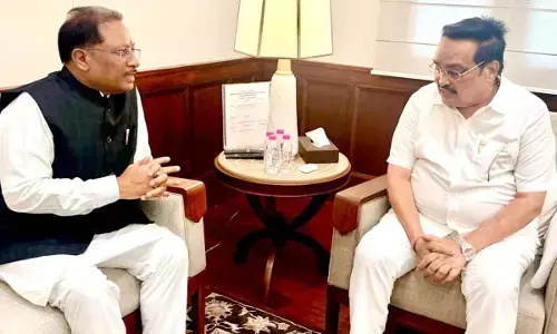 केंद्रीय जलशक्ति मंत्री से चर्चा करते हुए सीएम साय।