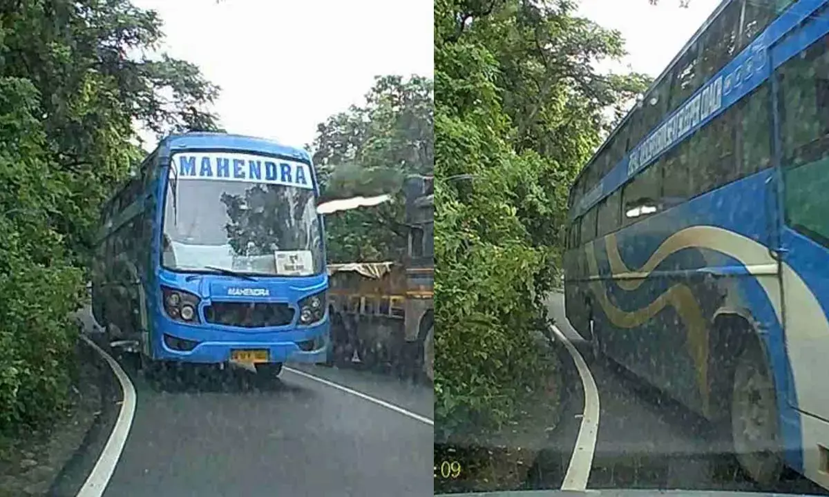 Car driver narrowly escapes collision with bus Car driver narrowly escapes collision with bus