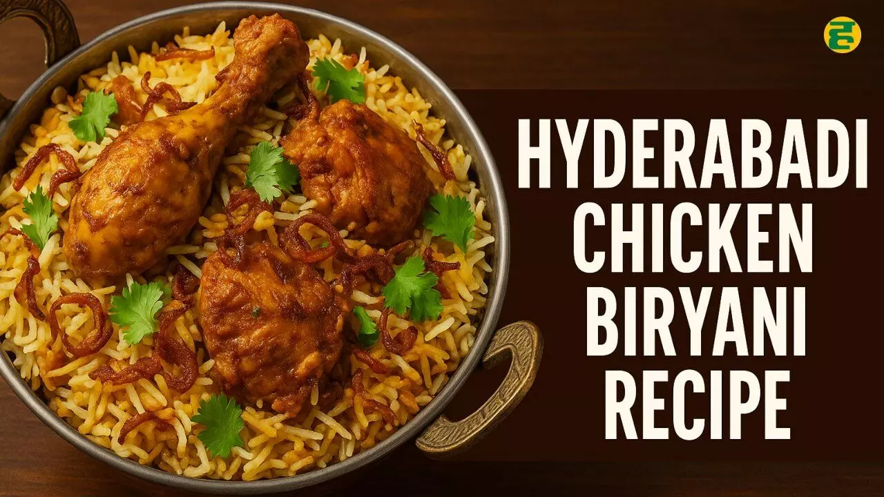 Hyderabadi Chicken Biryani, served in a single pot, featuring spicy chicken, fried onions, and aromatic basmati rice, garnished with coriander. Hyderabadi Chicken Biryani, served in a single pot, featuring spicy chicken, fried onions, and aromatic basmati rice, garnished with coriander.