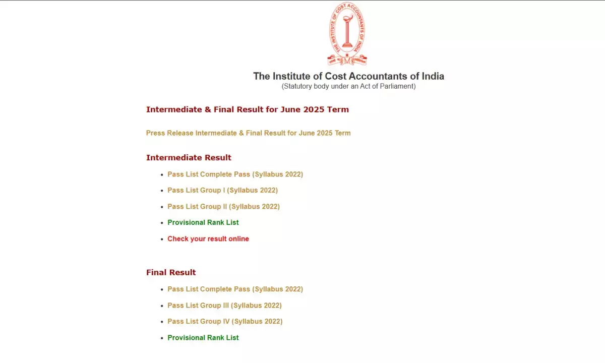 ICMAI CMA Inter and Final Result June 2025 announced