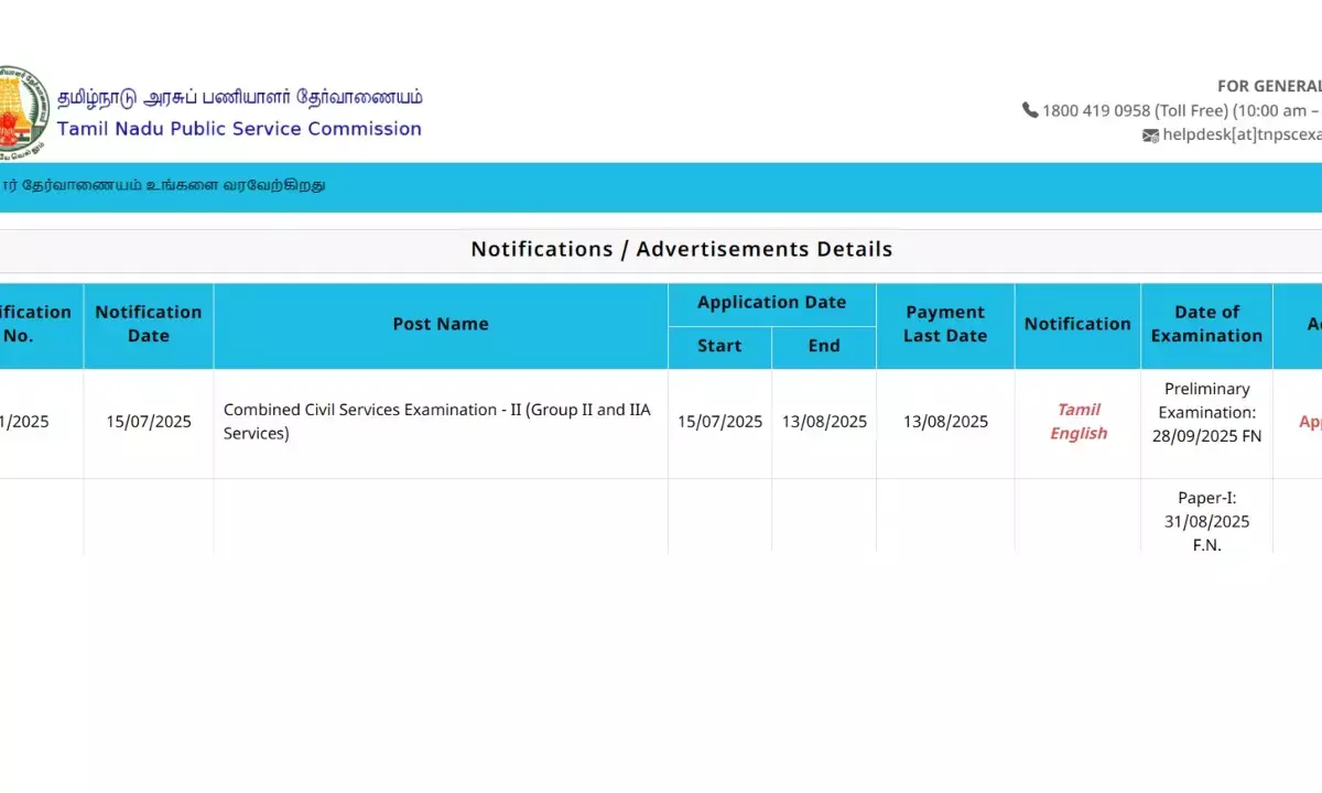 tnpsc Combined Civil Services Examination - II Group II and IIA Services