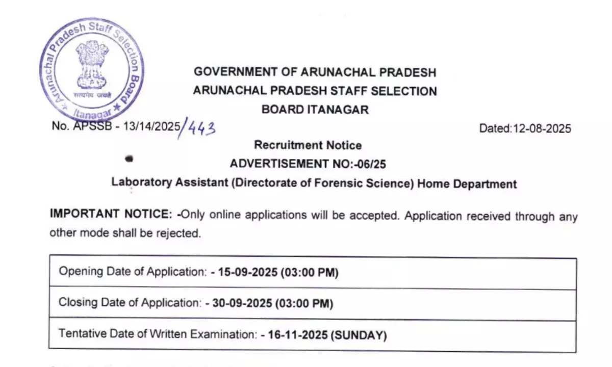 Arunachal APSSB Lab Assistant Recruitment 2025