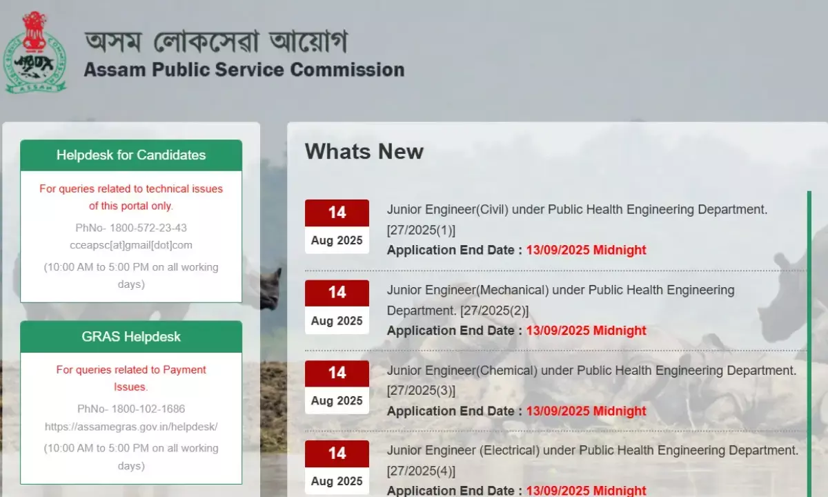 APSC JE Recruitment 2025 Apply For 187 Junior Engineer Post