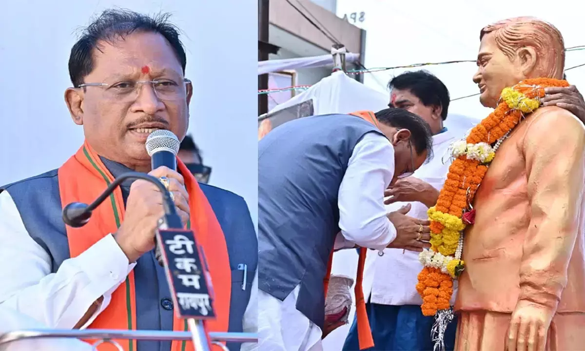 श्रद्धांजलि अर्पित करते हुए सीएम साय