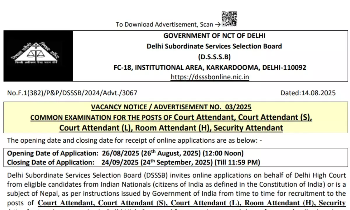 DSSSB Recruitment 2025 apply online 334 posts