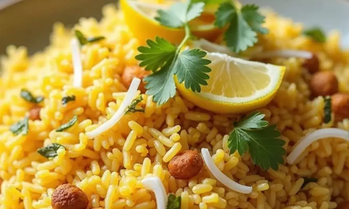 साउथ इंडियन फ्लेवर से भरपूर लेमन राइस रेसिपी।