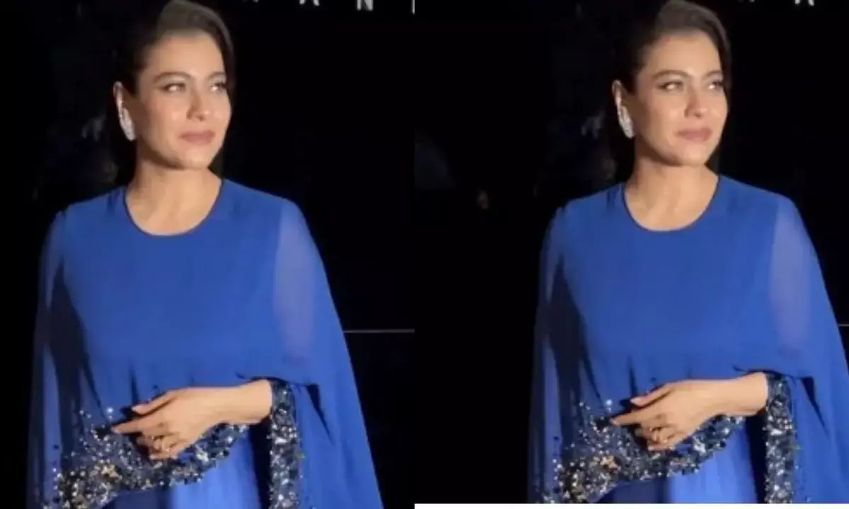 काजोल ने ब्लू ड्रेस के साथ पहनी हाई हील्स, धीरे-धीरे चलती हुई आई नजर