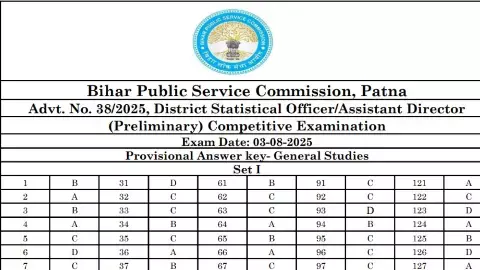 BPSC DSO/AD Tentative Answer Key 2025 OUT Download Here