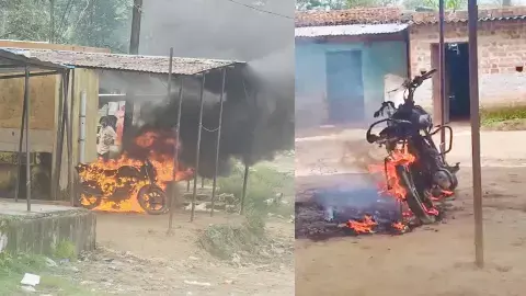 पत्नी ने जलाई पति की बाइक पत्नी ने जलाई पति की बाइक
