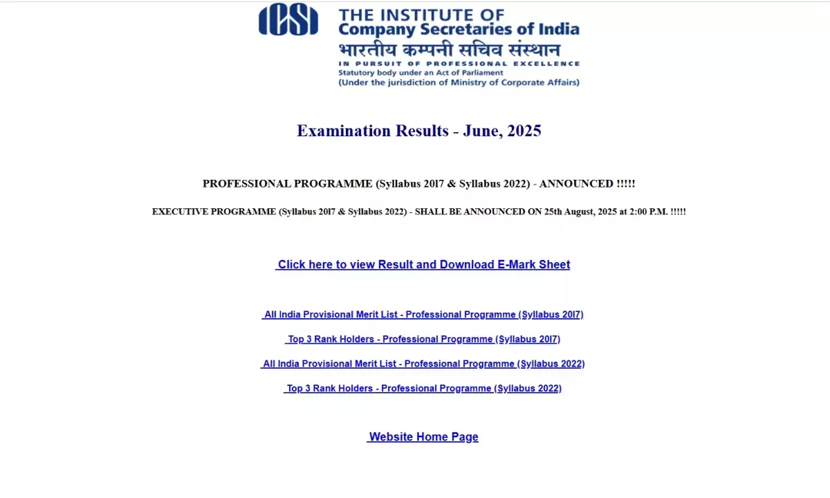 ICSI CS June Result 2025 OUT