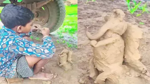 गणेश की प्रतिमा बनाते हुए बाल कलाकार शिवम गणेश की प्रतिमा बनाते हुए बाल कलाकार शिवम