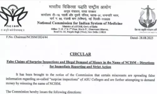 NCISM circular 2025 orruption action Ayush colleges Fake inspection