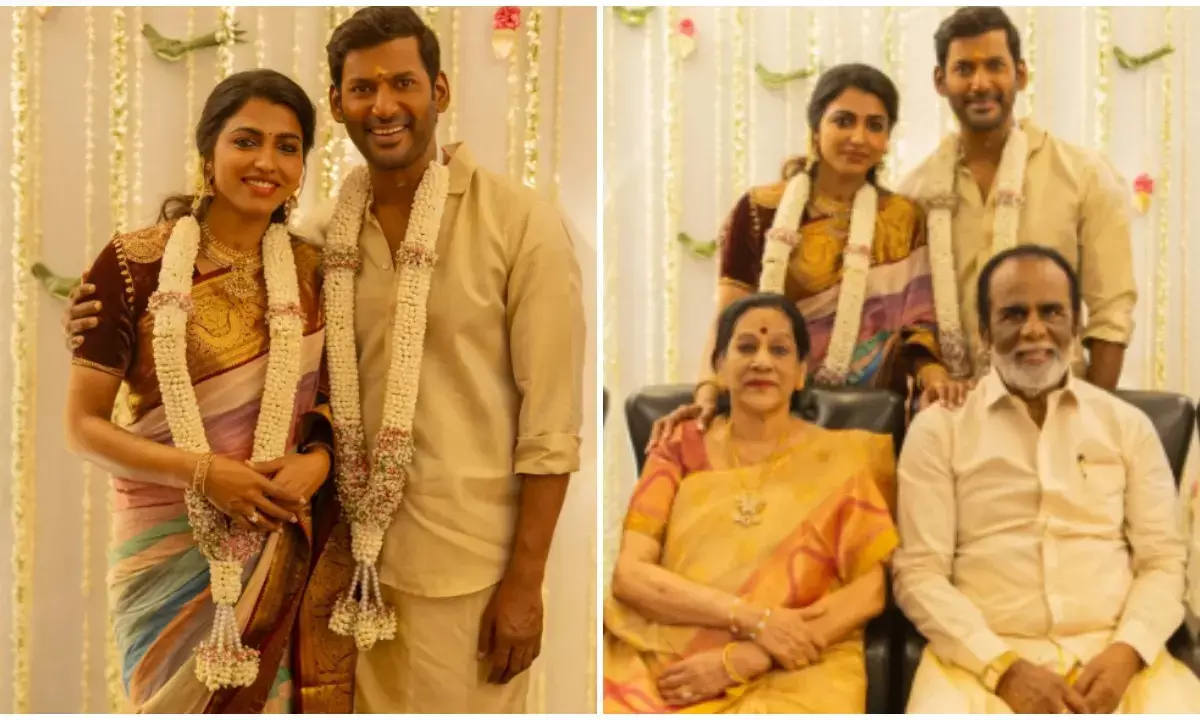 Tamil actors Vishal and Sai Dhanshika get engaged