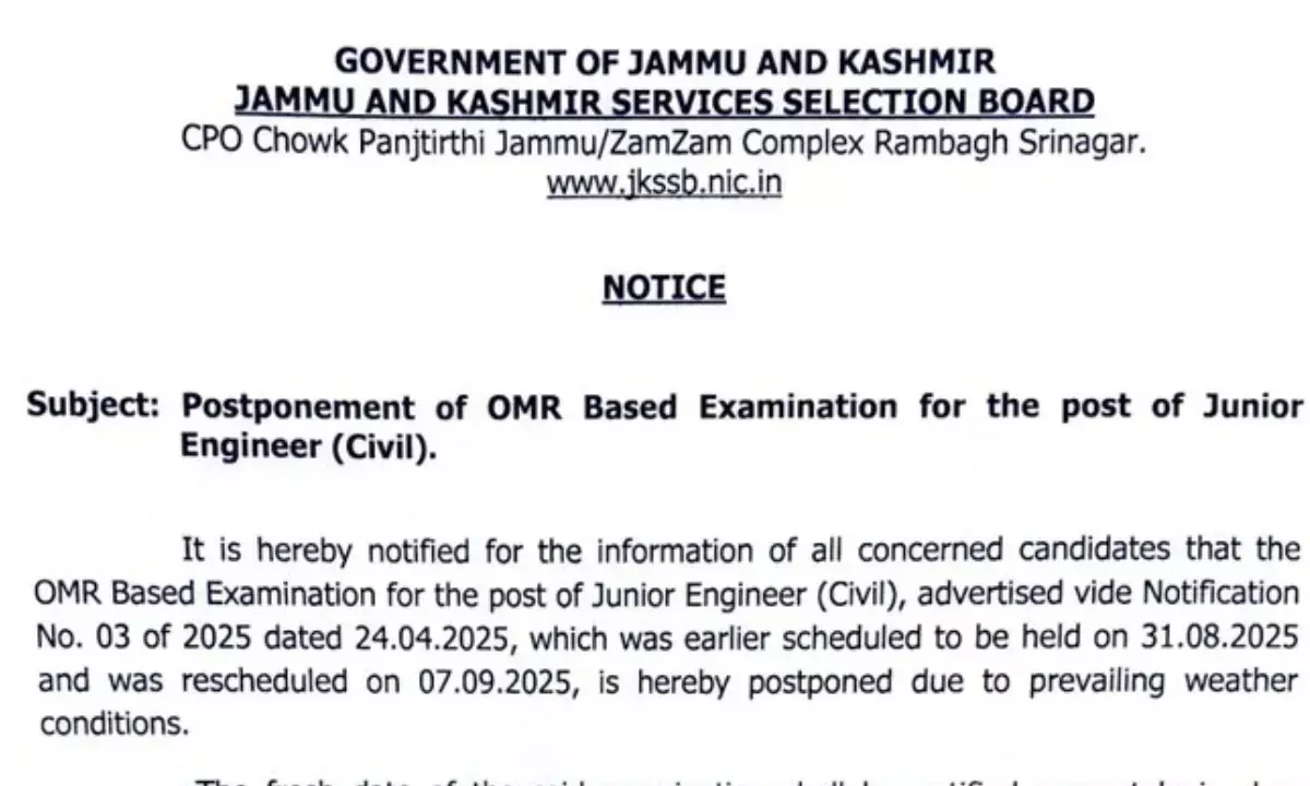JKSSB JE Civil Exam Postponed 2025