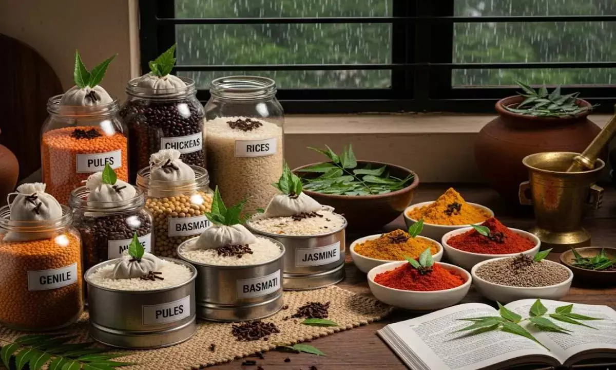how to store pulses ricc  and spices in monsoon
