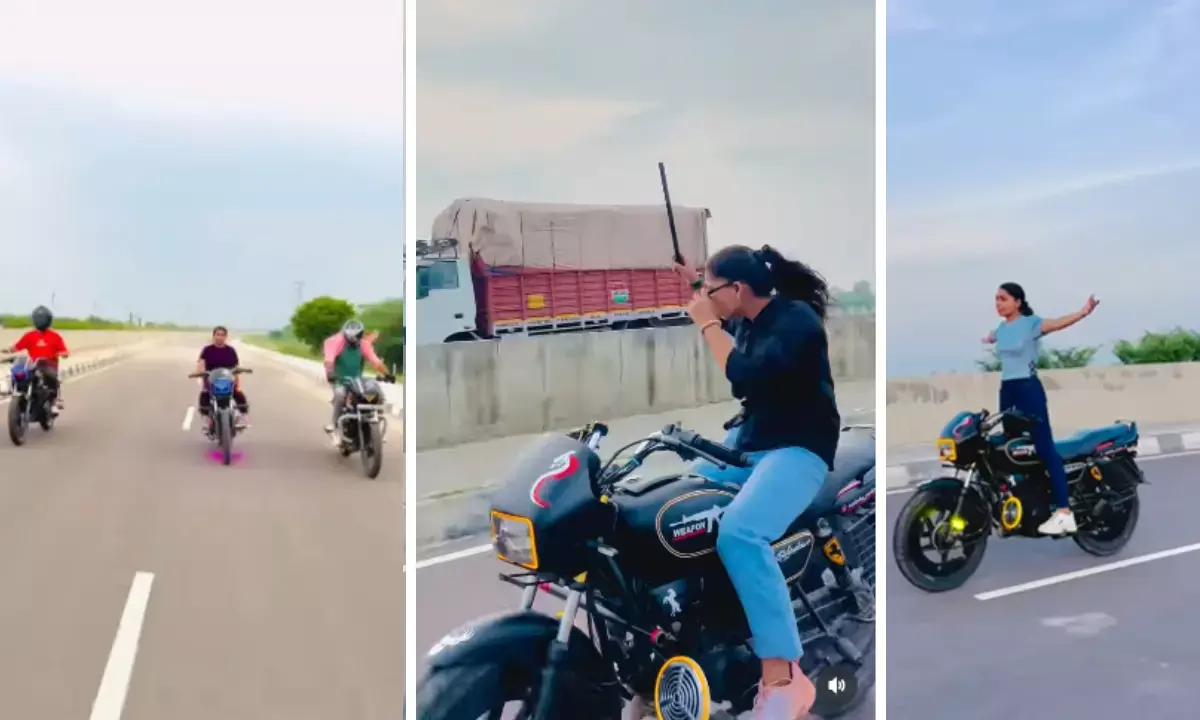 मोटरसाइकिल पर स्टंट दिखाना लड़की को पड़ा भारी, ₹20000 का चालान; फिर भी ऐसे वीडियो बना रही
