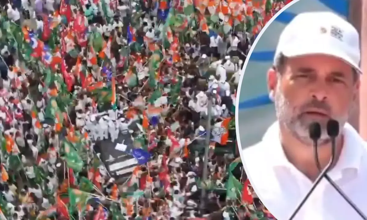 पटना में वोटर अधिकार यात्रा के समापन पर राहुल गांधी का संबोधन।