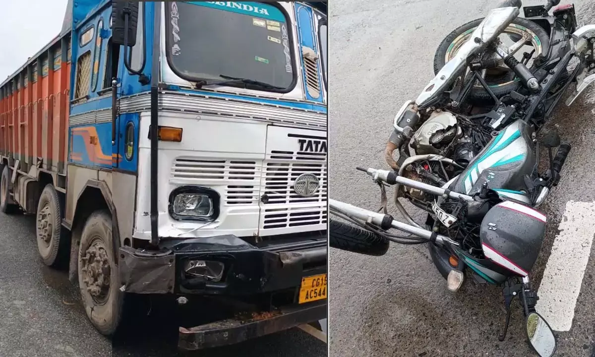 ट्रक और बाइक के बीच भिड़ंत