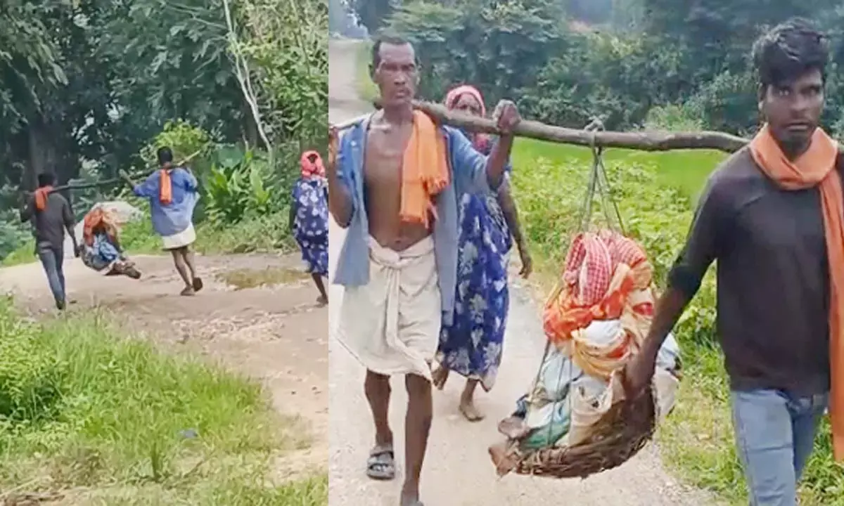 मरीज को नहीं मिली एम्बुलेंस, 5 किमी. तक कंधे पर लादकर पहुंचाया अस्पताल