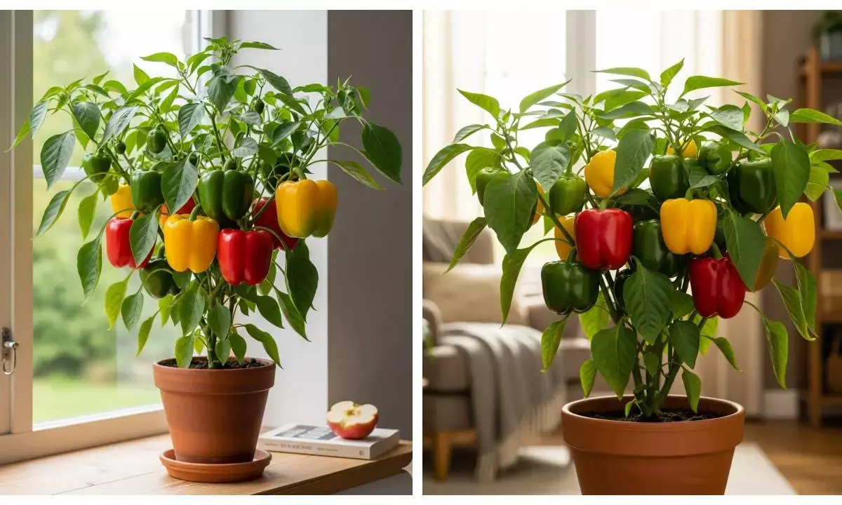 shimla mirch plantation tips in a pot