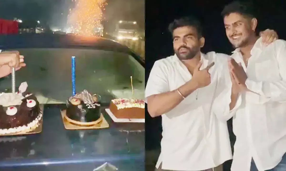 बीच सड़क पर युवकों ने मनाया जन्मदिन